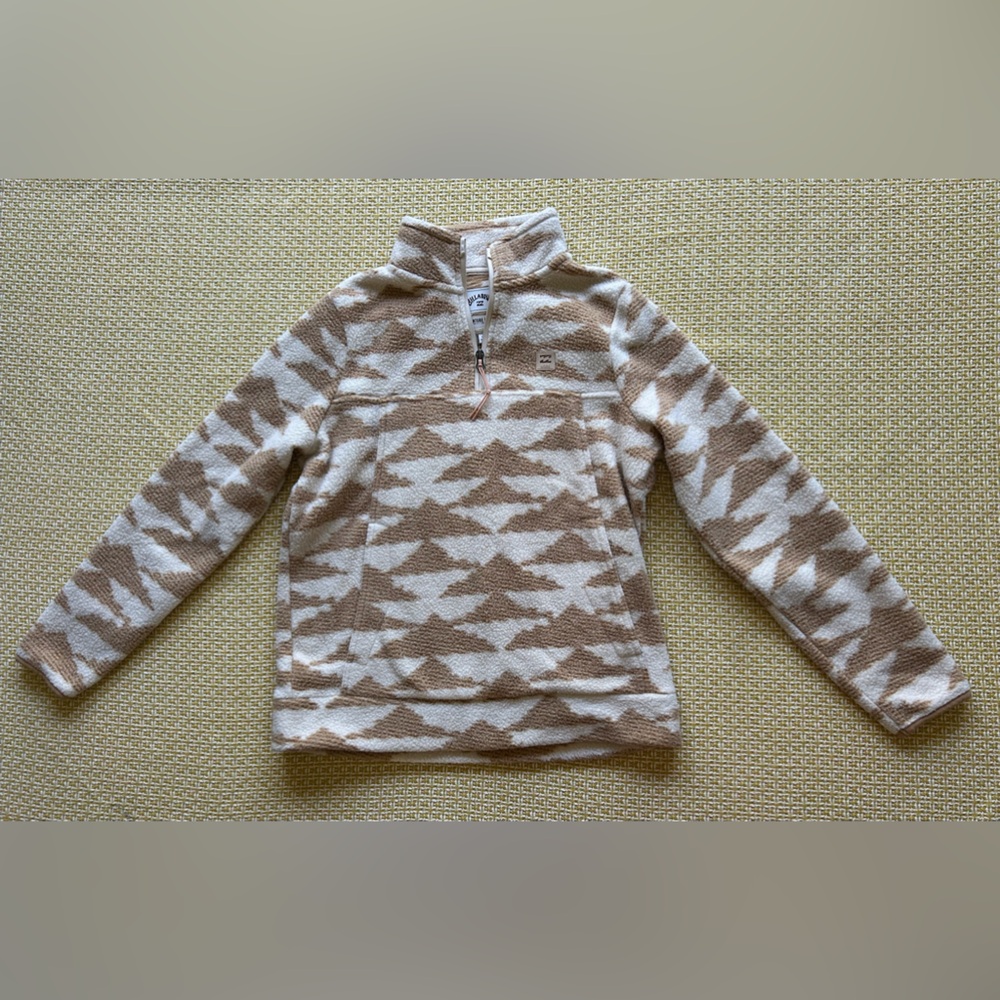 Billabong Women’s Cream and Tan Fleece Quarter Zip Pullover with Pockets